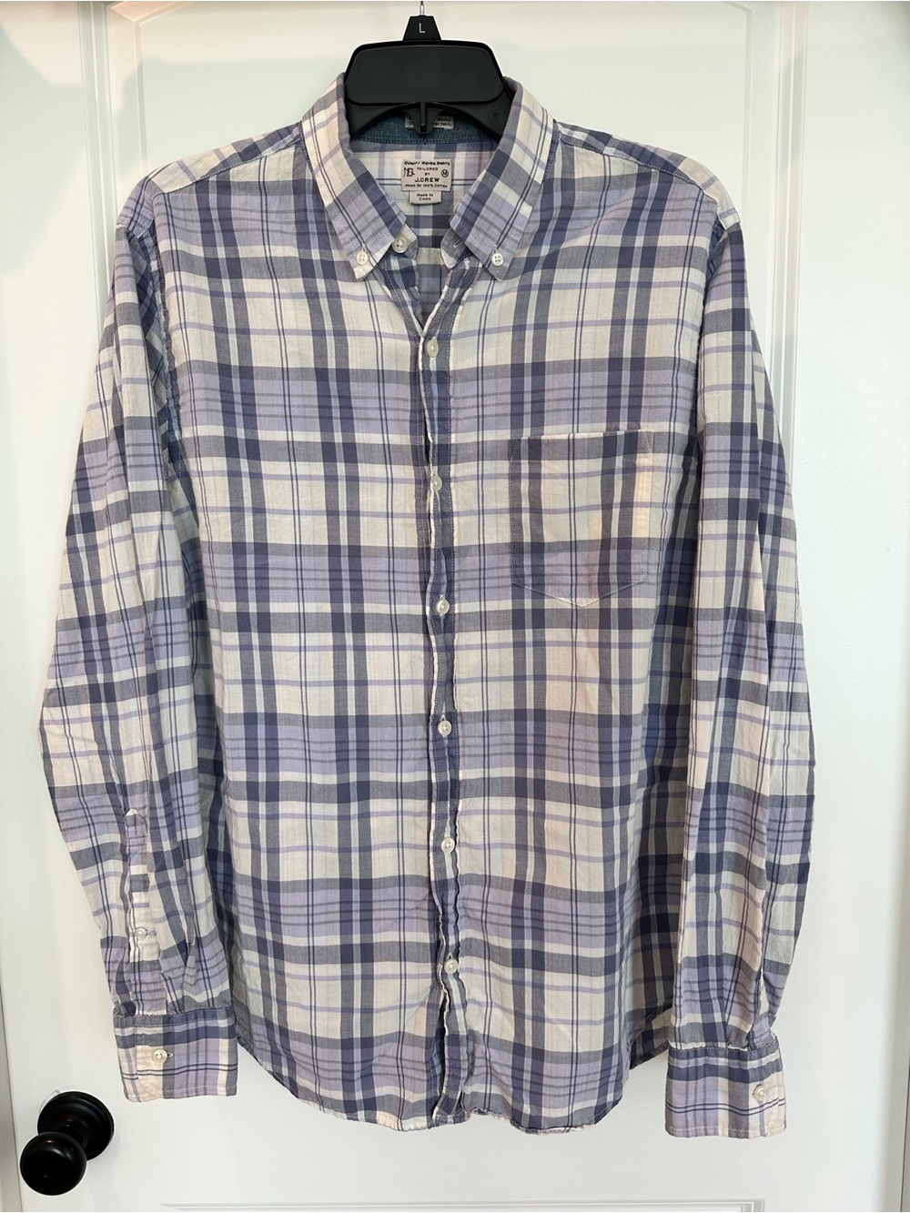 J. Crew Lavender Blue White Plaid Button-Down Shirt Men’s Size M 100% Cotton